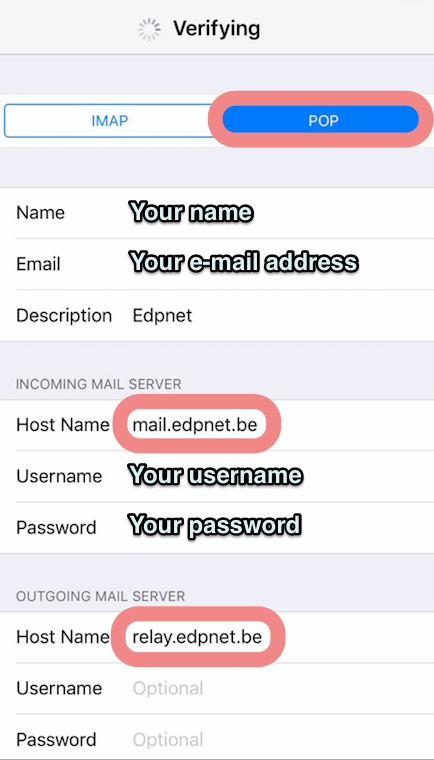 How do I configure my edpnet mail account on an iPhone
