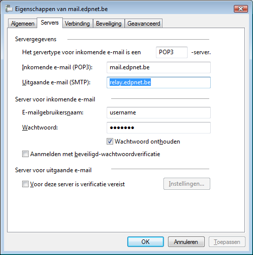 Windows Mail - Er kan geen verbinding worden gemaakt met de server voor uitgaande e-mail (SMTP)